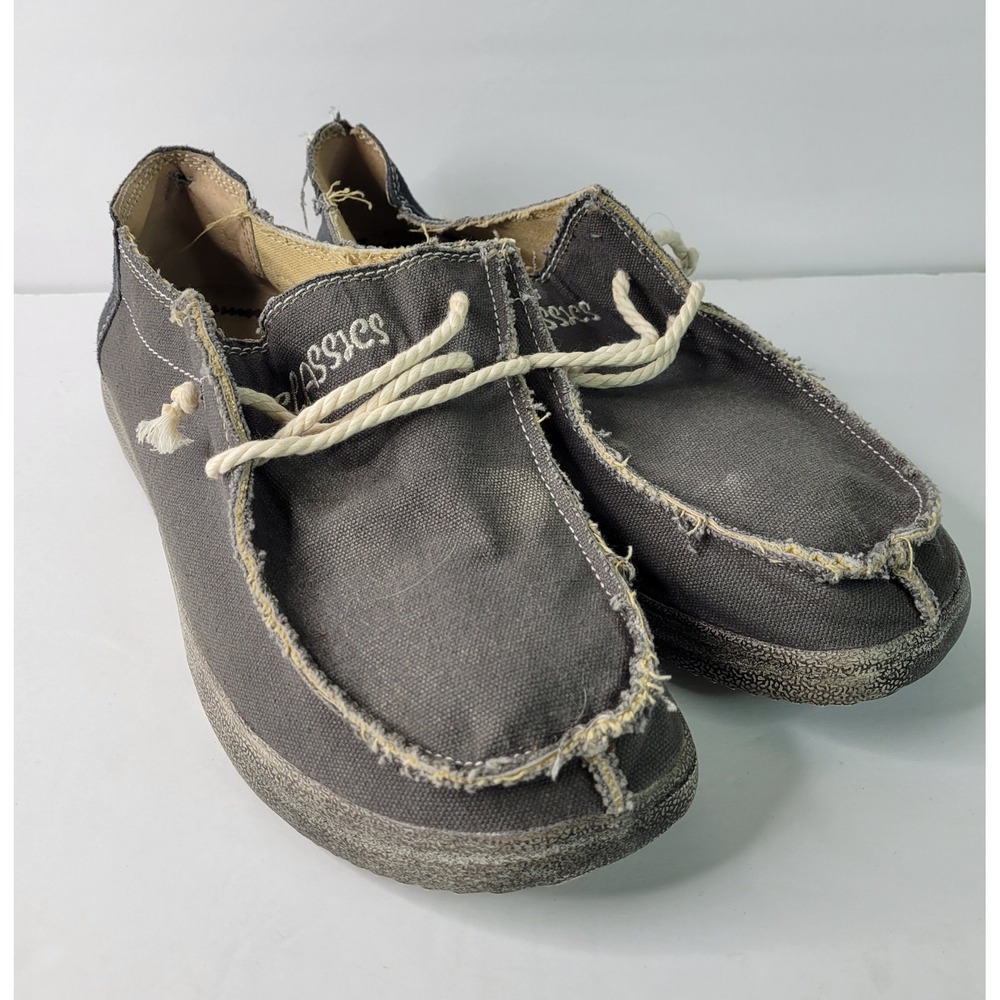 Classics 8803 Mens Canvas Loafers Charcoal Grey Distressed Slip On Shoes 43‎